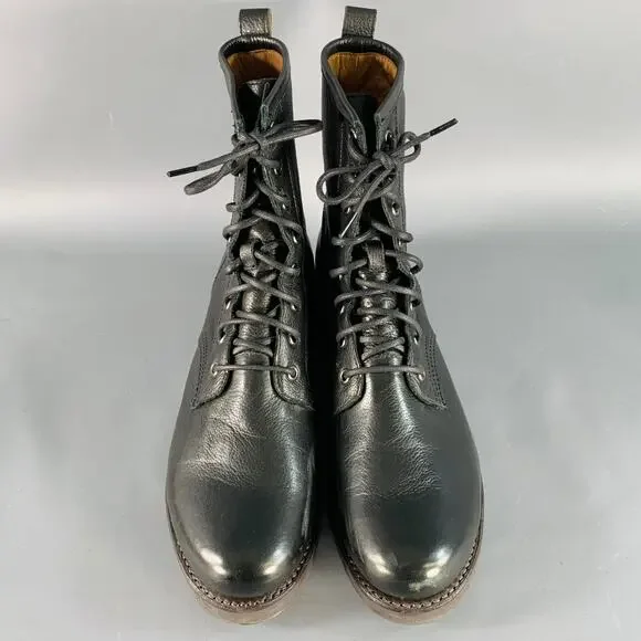FRYE Size 11 Black Leather Rubber Sole Lace-Up Boots